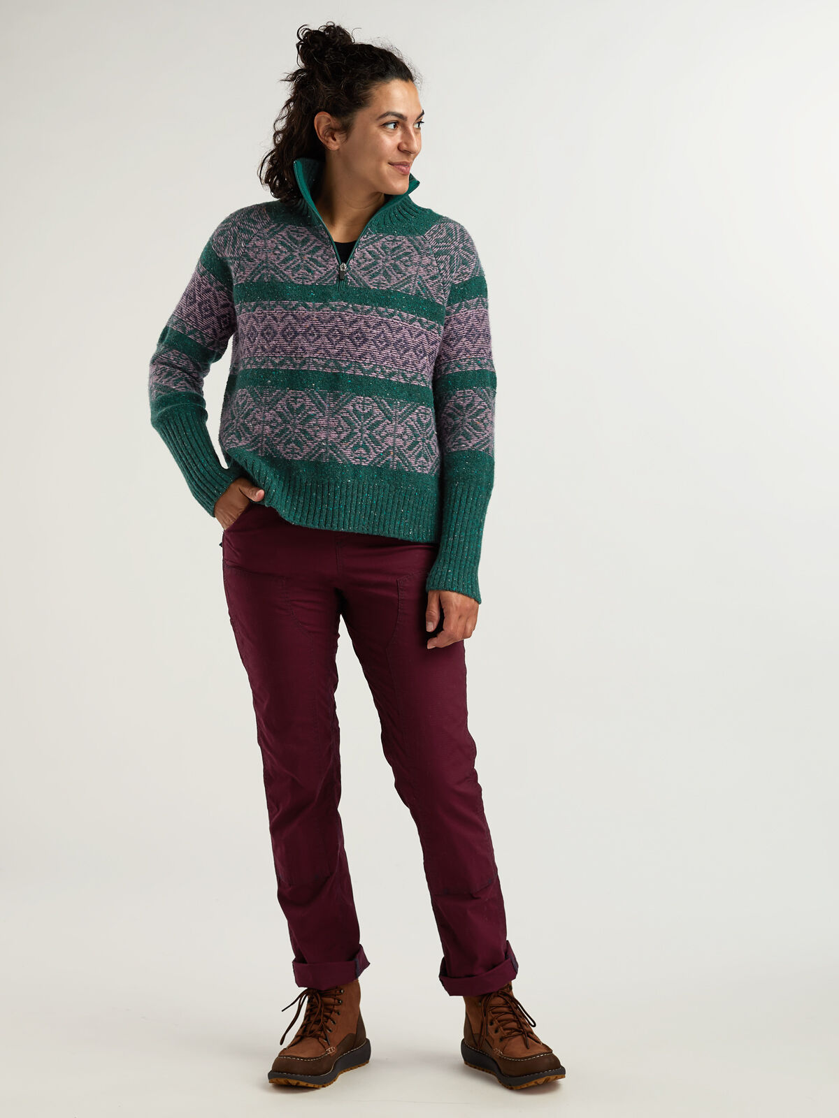 Women's Snowcat 1/4 Zip Washable Wool Blend Pullover Sweater